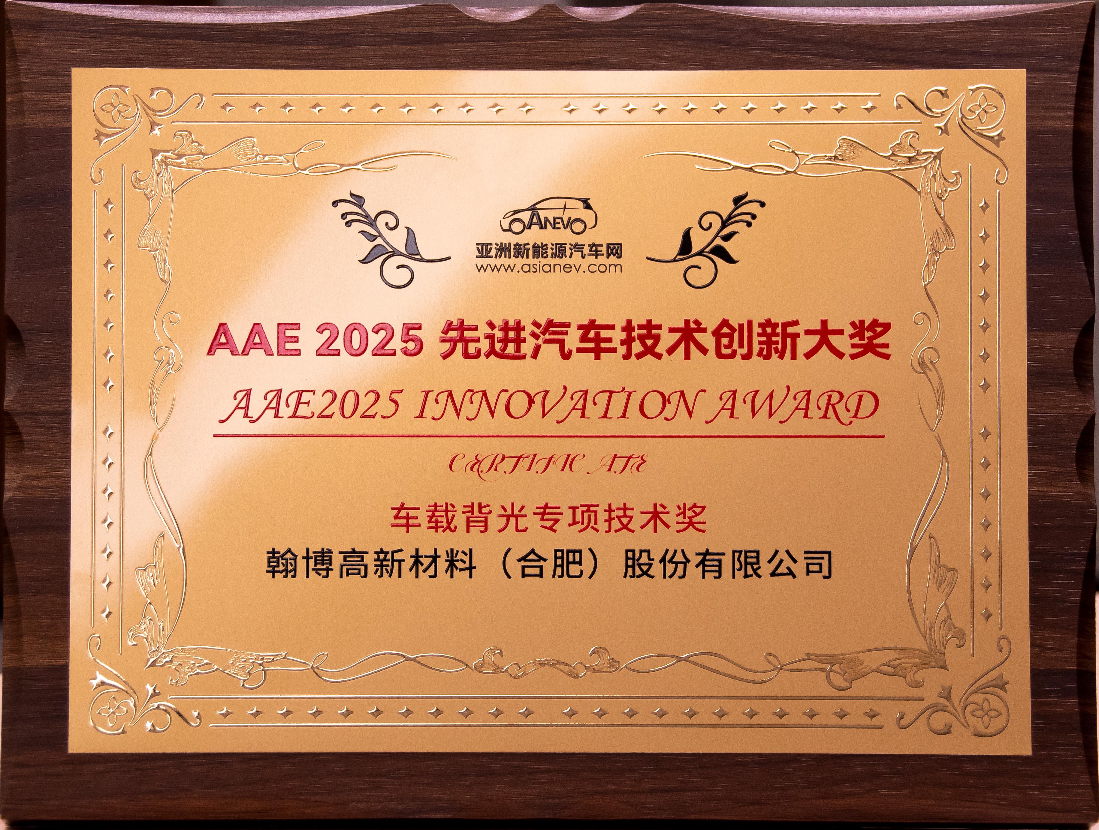 6686体育官网首页高新荣获AAE2025“先进汽车技术创新大奖”|车载背光技术获权威认可